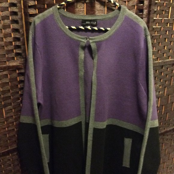 Size XXL - Purple/Black/Grey Long Color Block Sweater w/ Pockets - Picture 1 of 2